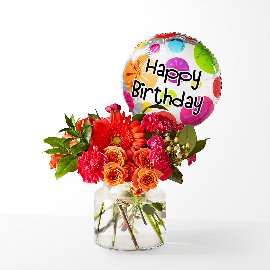 Fiesta Bouquet with Birthday Balloon – J ALEXANDER'S FLORIST, Jackson MI