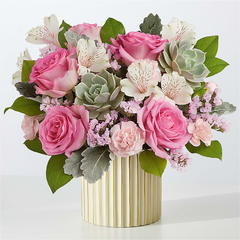 Dusty Rose Bouquet with Ivory Vase – J ALEXANDER'S FLORIST, Jackson MI