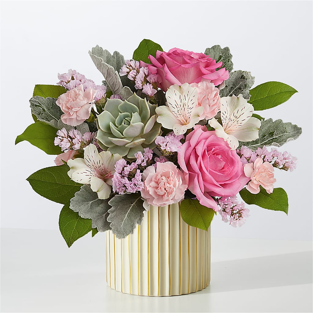 Dusty Rose Bouquet with Ivory Vase – J ALEXANDER'S FLORIST, Jackson MI
