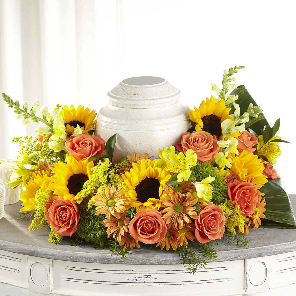 Faithful Sunflower Cremation Adornment – J ALEXANDER'S FLORIST, Jackson MI