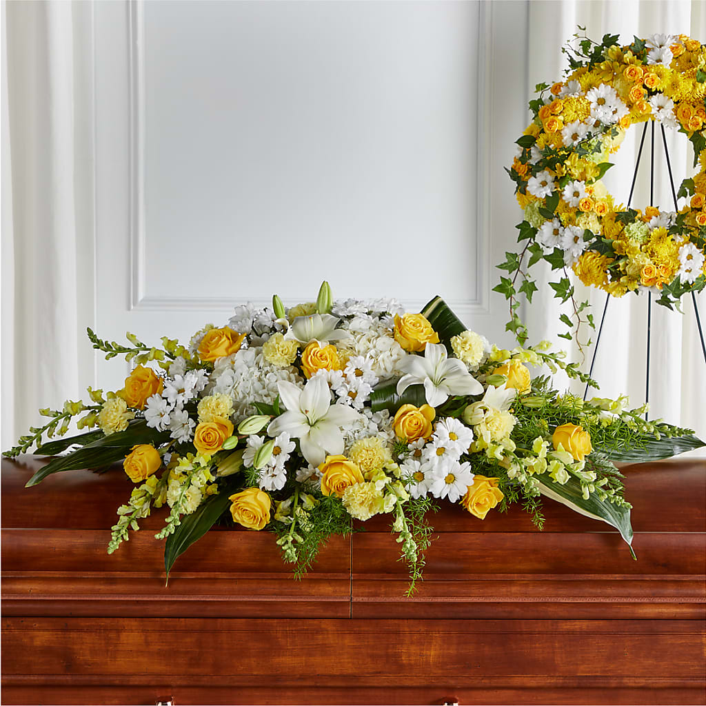 Golden Harmony Casket Spray – J ALEXANDER'S FLORIST, Jackson MI
