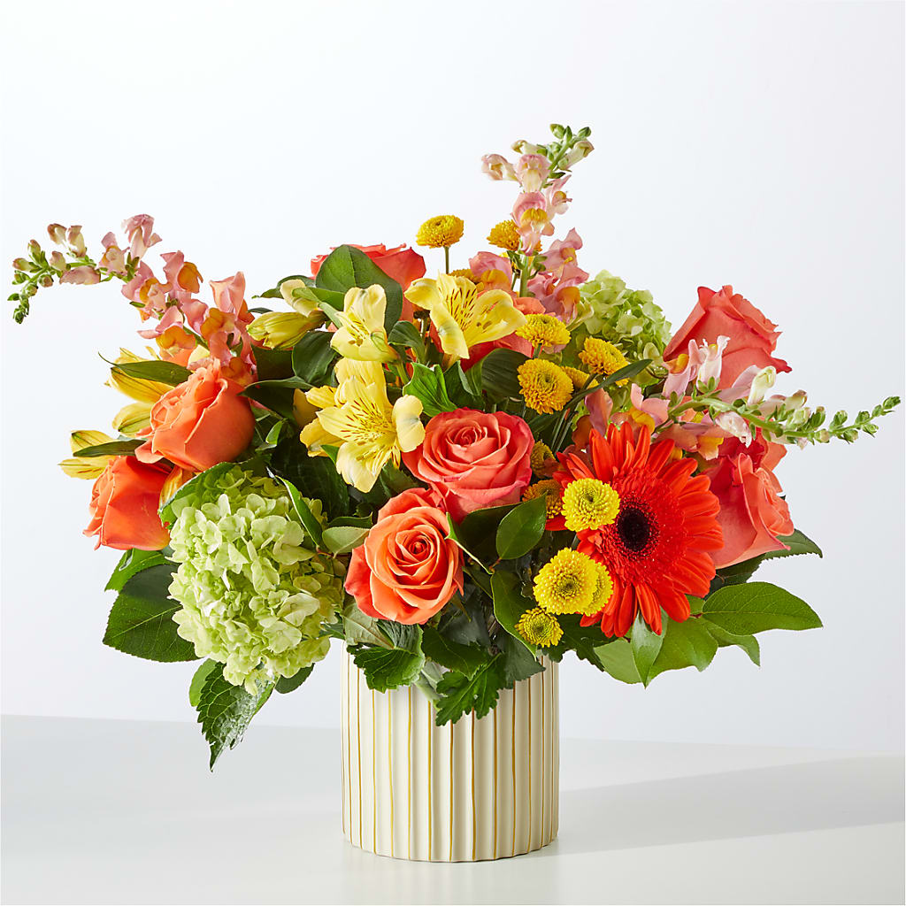 Autumn Sunshine Bouquet with Ivory Vase – J ALEXANDER'S FLORIST, Jackson MI