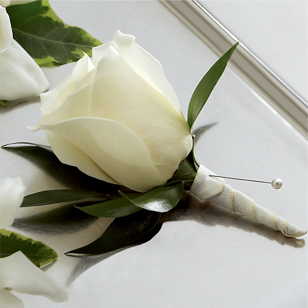 White Rose Boutonniere – J ALEXANDER'S FLORIST, Jackson MI
