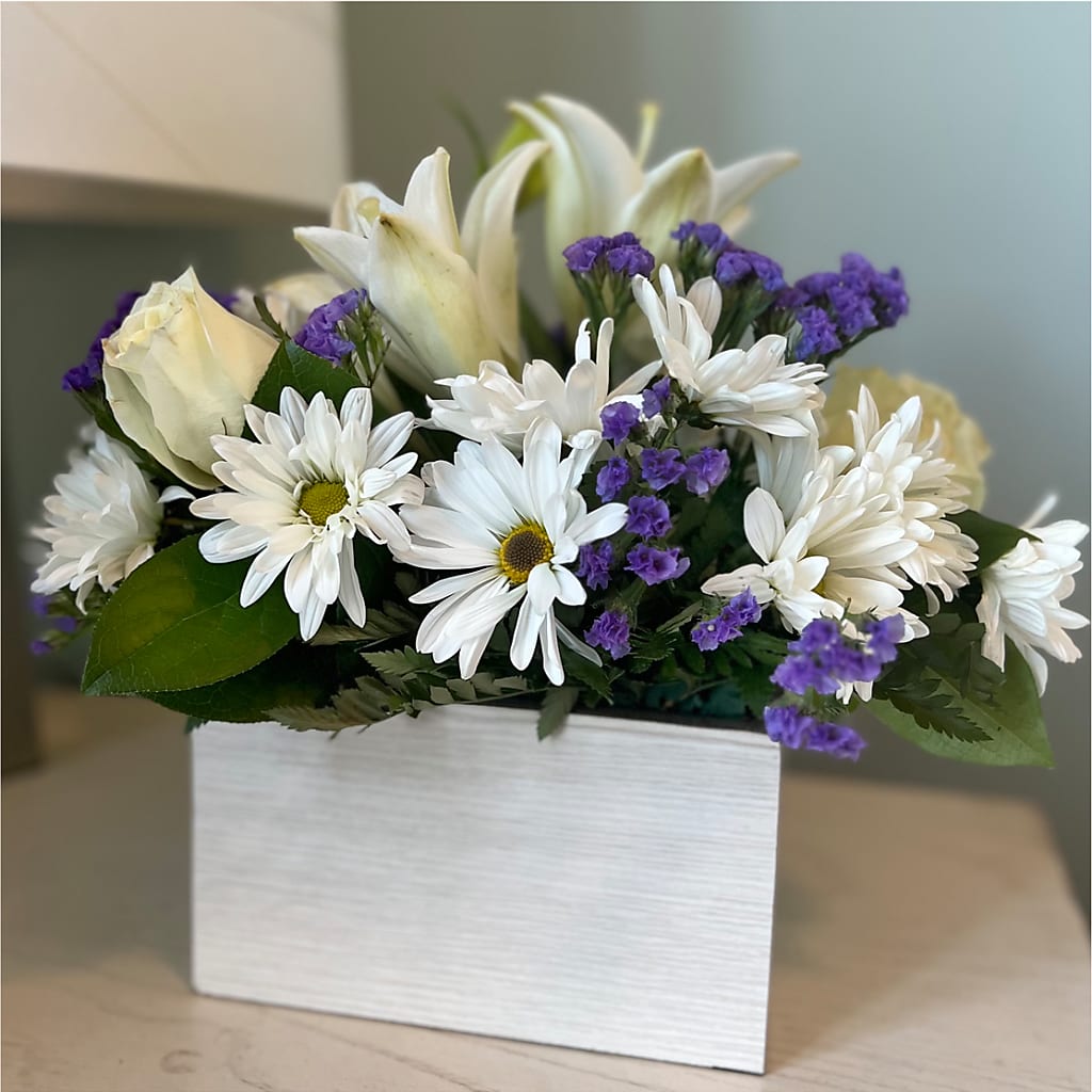 Beyond Blue Box Bouquet – J ALEXANDER'S FLORIST, Jackson MI