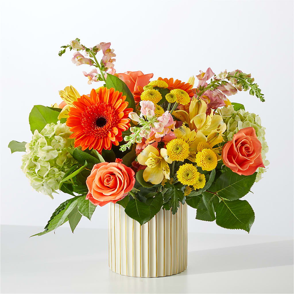 Autumn Sunshine Bouquet with Ivory Vase – J ALEXANDER'S FLORIST, Jackson MI