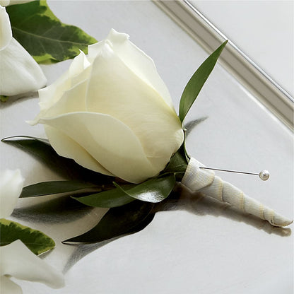 White Rose Boutonniere – J ALEXANDER'S FLORIST, Jackson MI